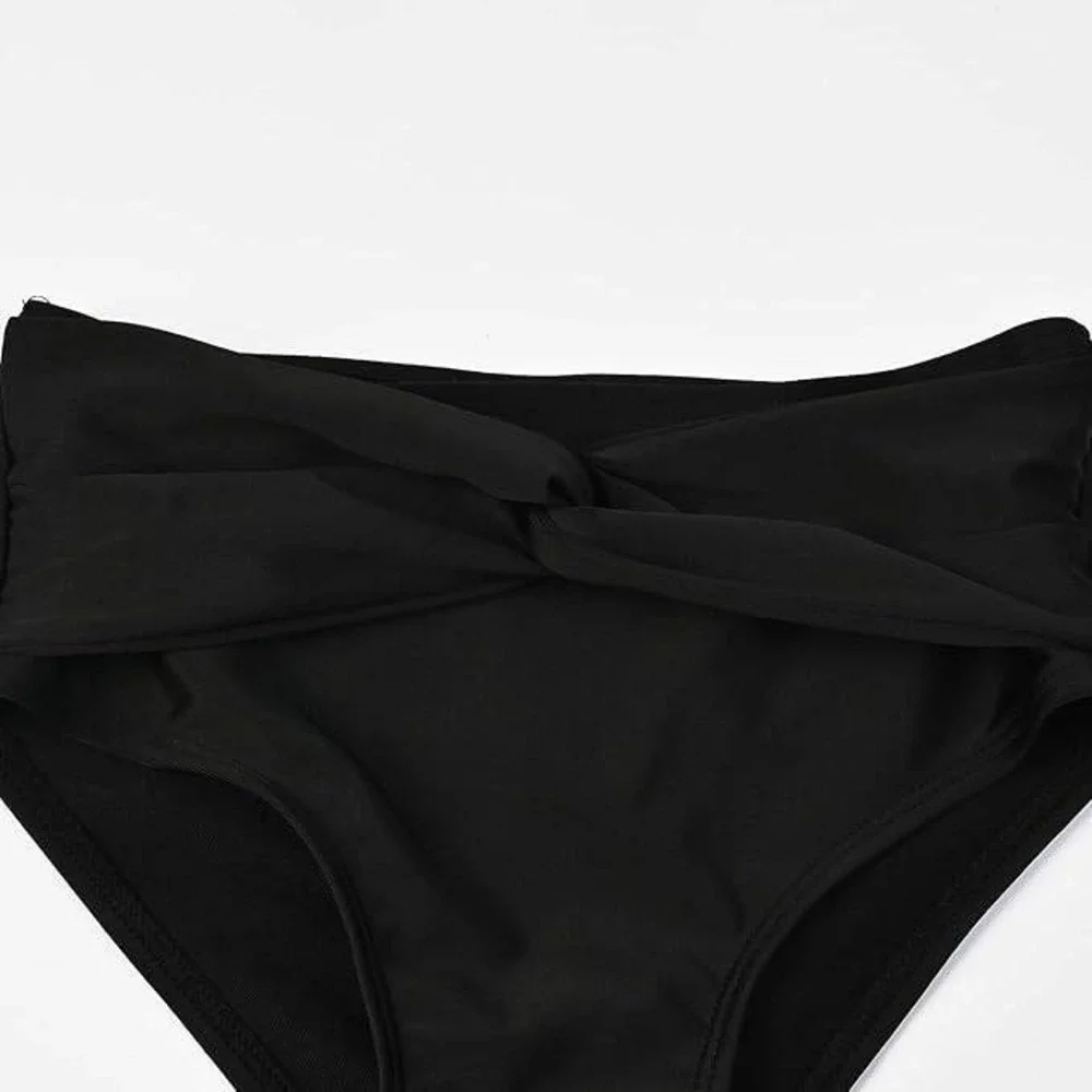 Girls Black Swimsuit‎ Set, Crisscross Back Tankini, Knotted High Waisted 6-7Y